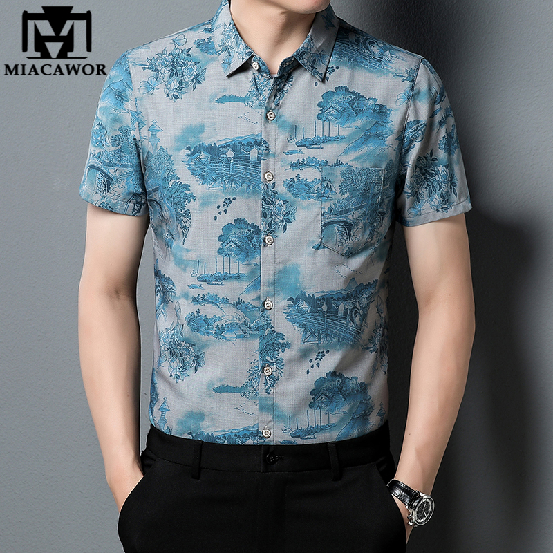 새로운 브랜드 원래 여름 짧은 소매 셔츠 남자 최고 품질 럭셔리 인쇄 슬림 맞는 캐주얼 Camisa Masculina 남자 의류 C888